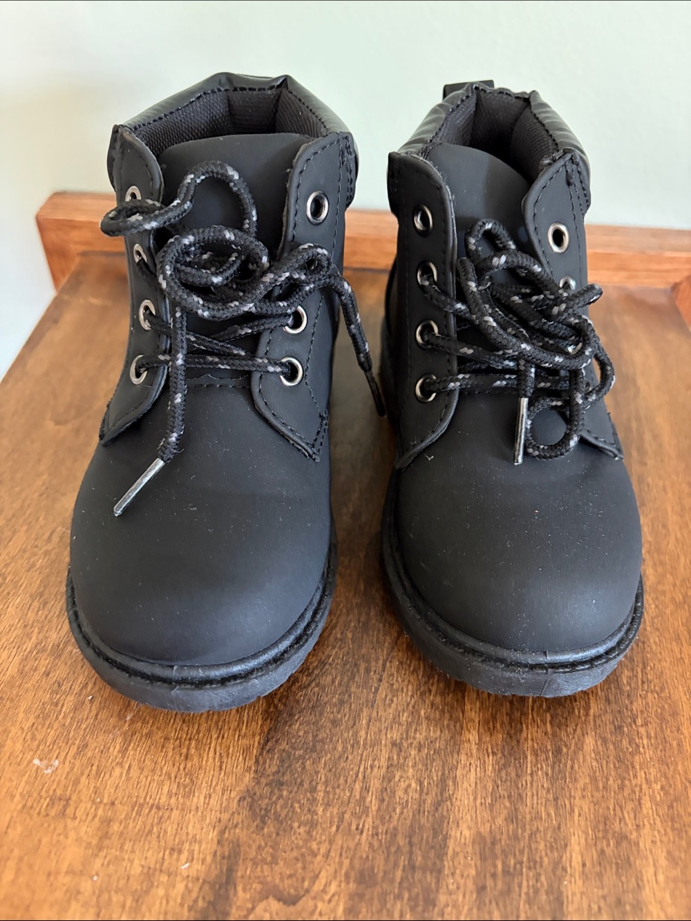 Kids Black Lace-Up Ankle Boots